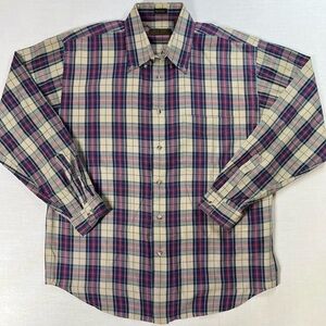 Vintage Eddie Bauer Mens Shirt Men’s Sz Large Marin Poplin Cotton Red Plaid